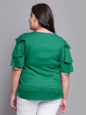 Women'S Plus Size Polyester Regular Top (Green) 2
