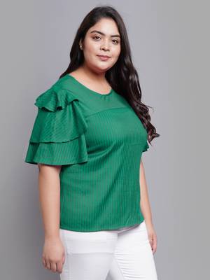 Women'S Plus Size Polyester Regular Top (Green) 3