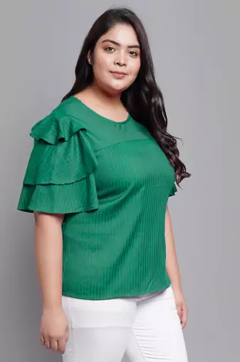 Women'S Plus Size Polyester Regular Top (Green)