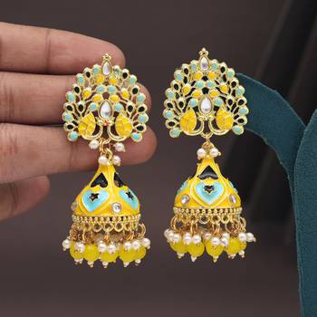 Yellow color meenakari earrings 1