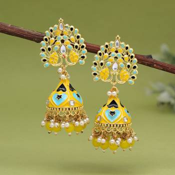 Yellow color meenakari earrings 2