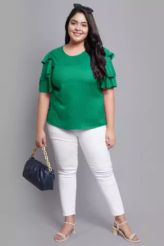 Women'S Plus Size Polyester Regular Top (Green)