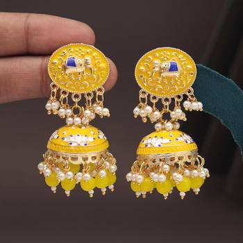Yellow color meenakari earrings 1