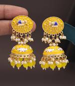 Yellow color meenakari earrings