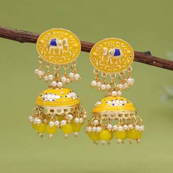 Yellow color meenakari earrings 2