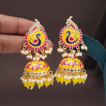 Yellow color meenakari earrings 1