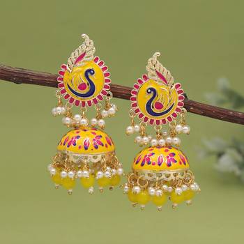 Yellow color meenakari earrings 2