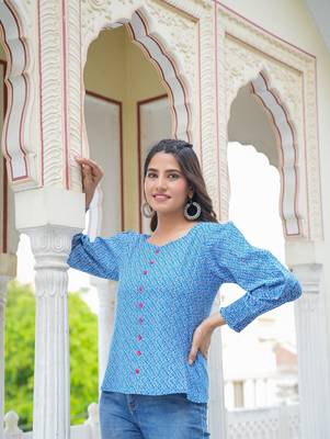 Women'S Geomatrical Printed Regular Top (Blue) 3