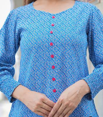 Women'S Geomatrical Printed Regular Top (Blue) 5