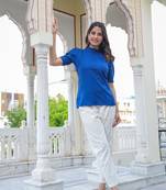 Women'S Rayon Dobby Designer Top (Blue)