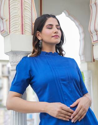 Women'S Rayon Dobby Designer Top (Blue) 4
