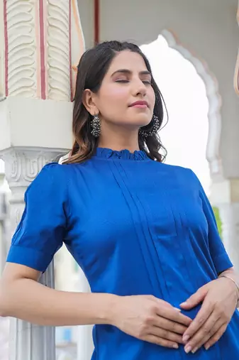 Women'S Rayon Dobby Designer Top (Blue)