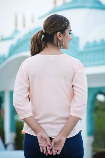 Women'S Plus Size Rayon Embroidered Top (Peach)