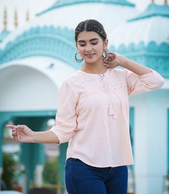 Women'S Plus Size Rayon Embroidered Top (Peach) 3