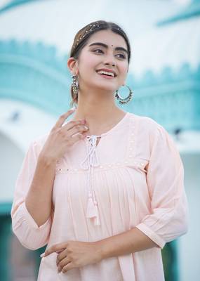 Women'S Plus Size Rayon Embroidered Top (Peach) 4