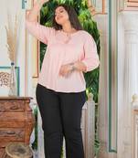 Women'S Plus Size Rayon Embroidered Top (Peach)