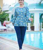 Women'S Floral Printed Regular Top (Blue)