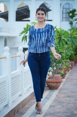 Women'S Tie & Dye Printed Regular Top (Blue) 1
