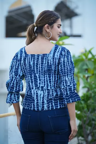 Women'S Tie & Dye Printed Regular Top (Blue)
