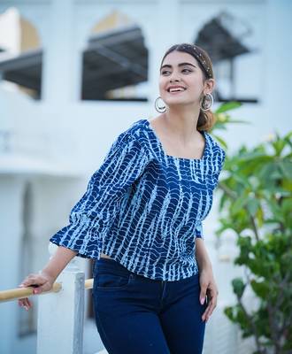 Women'S Tie & Dye Printed Regular Top (Blue) 3