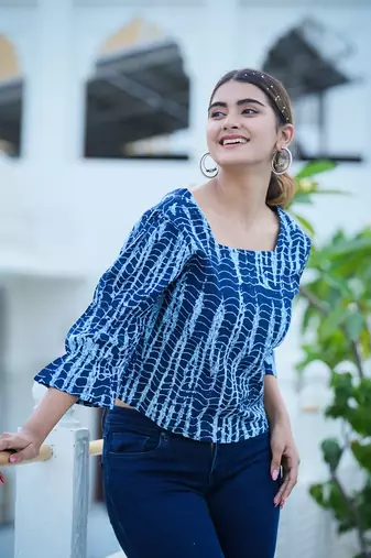 Women'S Tie & Dye Printed Regular Top (Blue)
