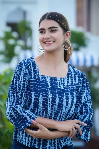 Women'S Tie & Dye Printed Regular Top (Blue)