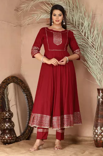 Maroon gota patti rayon kurta set