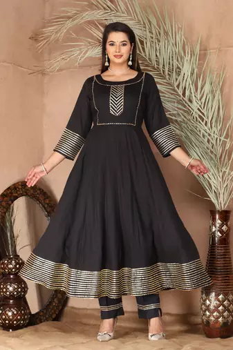 Black gota patti rayon kurta set