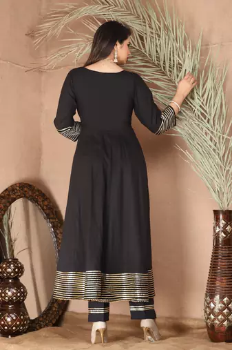 Black gota patti rayon kurta set
