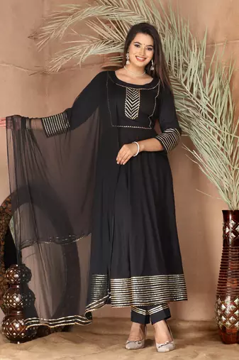 Black gota patti rayon kurta set