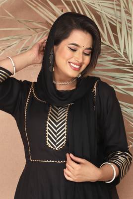 Black gota patti rayon kurta set 6