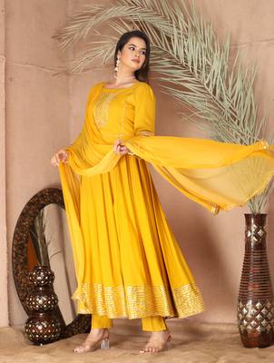 Yellow gota patti rayon kurta set 3