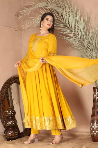 Yellow gota patti rayon kurta set
