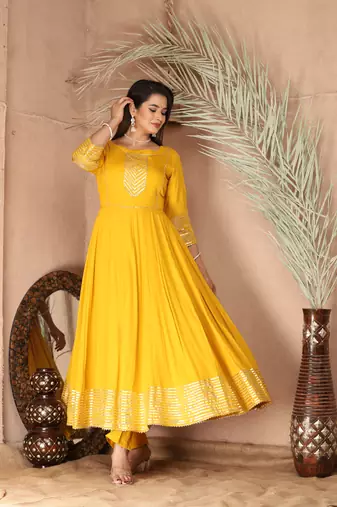 Yellow gota patti rayon kurta set