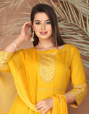 Yellow gota patti rayon kurta set 6