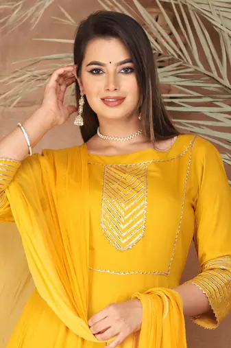 Yellow gota patti rayon kurta set