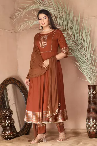 Peach gota patti rayon kurta set