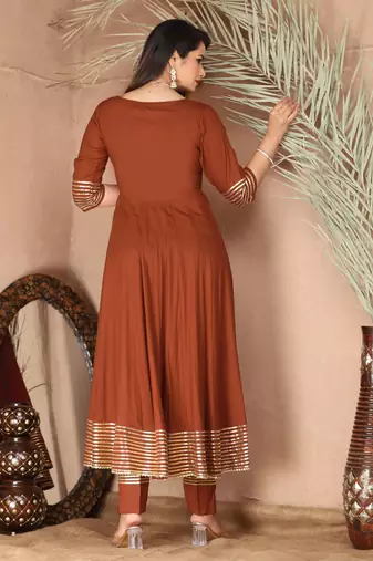 Peach gota patti rayon kurta set