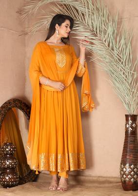 Mustard gota patti rayon kurta set 1