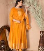 Mustard gota patti rayon kurta set
