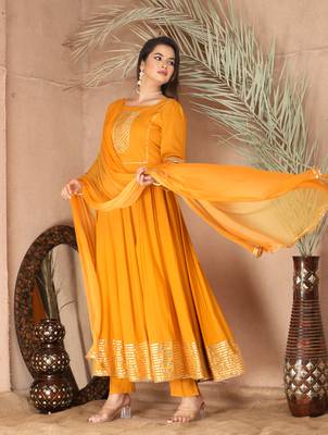 Mustard gota patti rayon kurta set 3