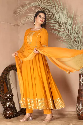 Mustard gota patti rayon kurta set