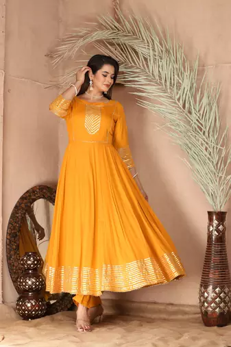 Mustard gota patti rayon kurta set