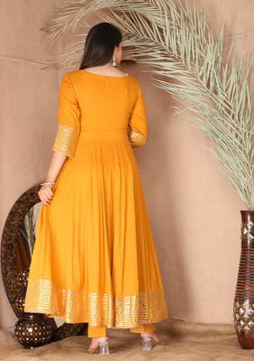 Mustard gota patti rayon kurta set 5