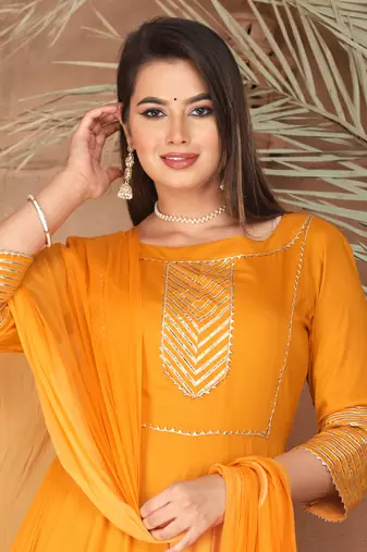 Mustard gota patti rayon kurta set