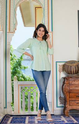 Women'S Rayon Embroidered Top (Green) 5