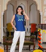 Women'S Rayon Embroidered Sleeveless Regular Top (Blue)