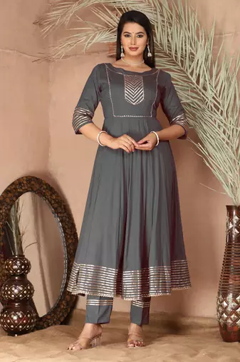 Grey gota patti rayon kurta set