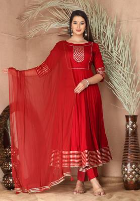 Red gota patti rayon kurta set 1