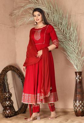 Red gota patti rayon kurta set 3